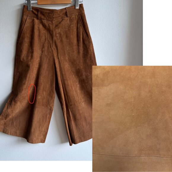 NWT Massimo Dutti Cognac Leather Suede Cropped Pants - XS - Picture 15 of 16